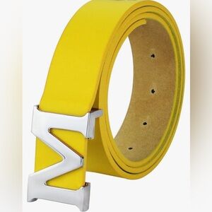 Yellow Leather Belt with Silver tone M Buckle